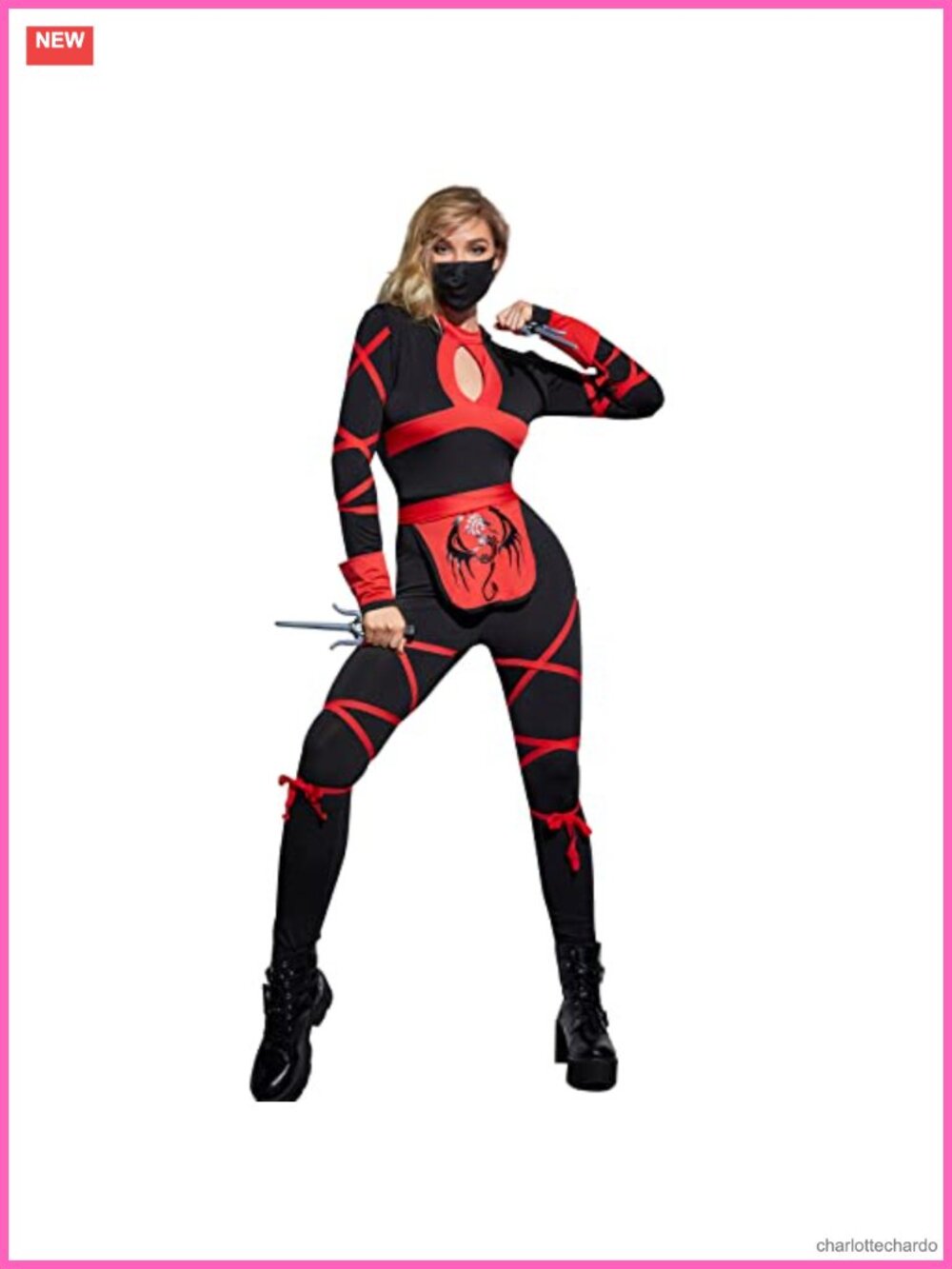 Ninja Costume Set with Mask and Sai Polyester Spandex Halloween Cosplay